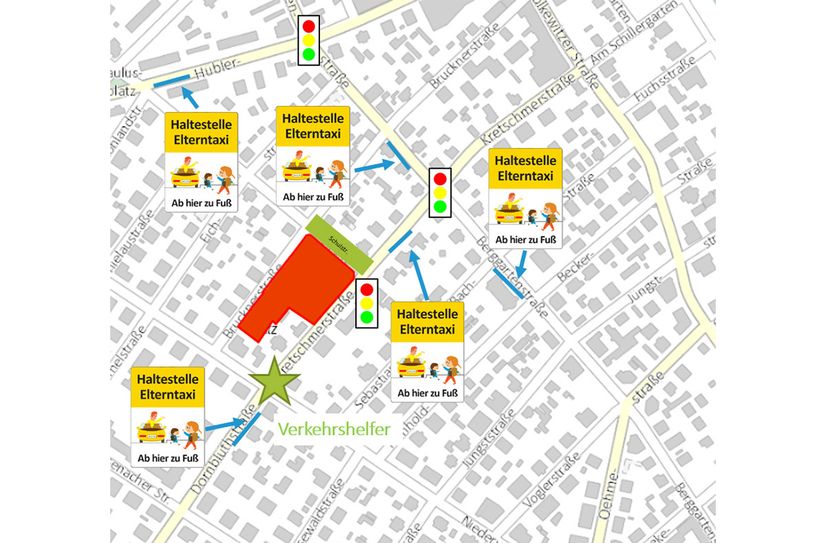 An diesen Haltestellen dürfen Eltern mit ihren Pkw morgens und nachmittags parken.