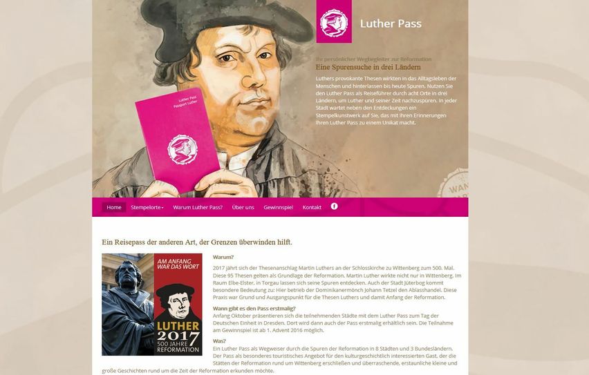 Screenshot der Internetseite www.lutherpass.de.
