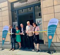 (v.l.n.r.) Landrat Dr. Stephan Meyer, Katharina Domschke (IHK Dresden Geschäftsstelle Görlitz-Zittau), Christoph Duscha (Kanzler der Hochschule Zittau Görlitz, Andreas Mannschott (1. stellvertretender Oberbürgermeister der Stadt Zittau), Antje Klose (Leiterin der Abteilung für Strukturwandel, Wirtschaftsförderung und Internationale Beziehungen)