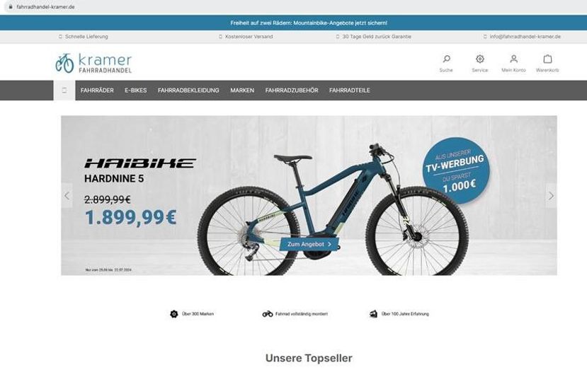 Screenshot des Onlineshops