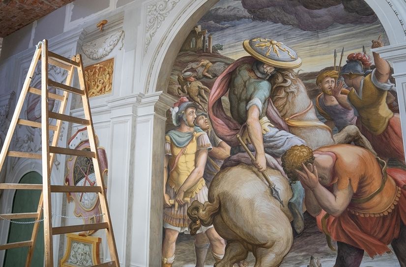 Eine Detailansicht des Altan-Motives »Bekehrung des Paulus«.