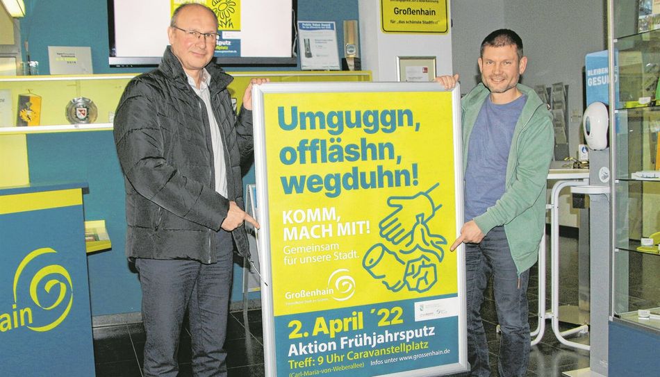 Matthias Schmieder und Jörg Withulz laden alle Großenhainer ein, ihre Stadt schöner zu machen und ganz praktisch selbst den Dreck wegzuräumen. Der Termin für den persönlichen Einsatz steht: 2. April, ab 9 Uhr, am Caravanstellplatz.