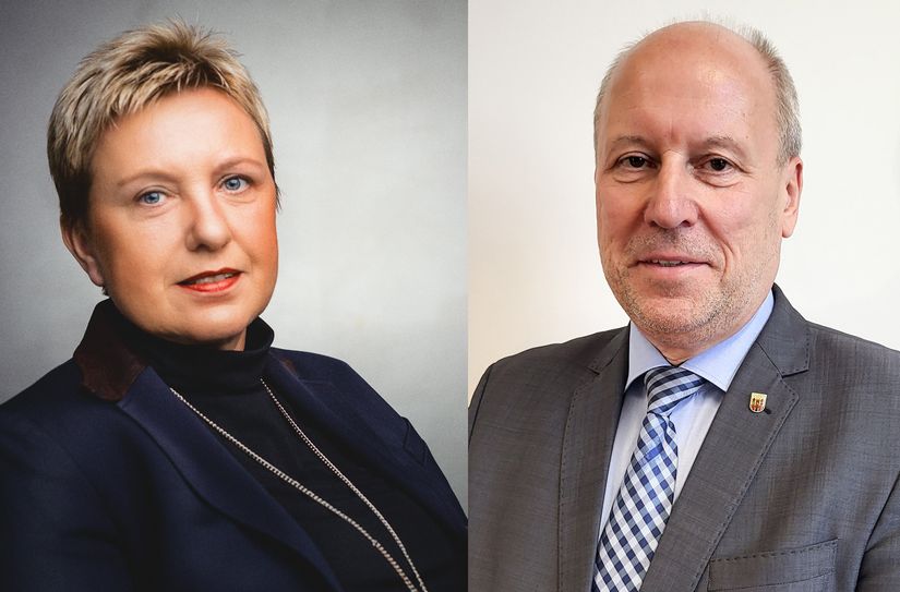 Die Forster Bürgermeisterin Simone Taubenek und der Gubener Bürgermeister Fred Mahro.