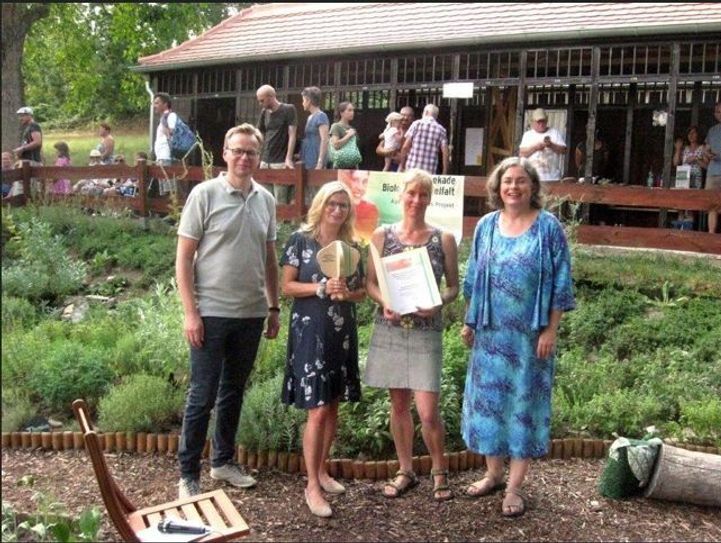 v.l. Florian Mayer, Astrid Hupka, Katrin Brusch (Projektleiterin vom Verein), Eva Jähnigen / Foto: PR / NaturKulturBad Zschonergrund e.V.