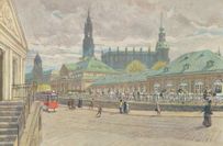 Blick vom Basteischlösschen zum Italienischen Dörfchen (1912), Aquarell Fritz Beckert.