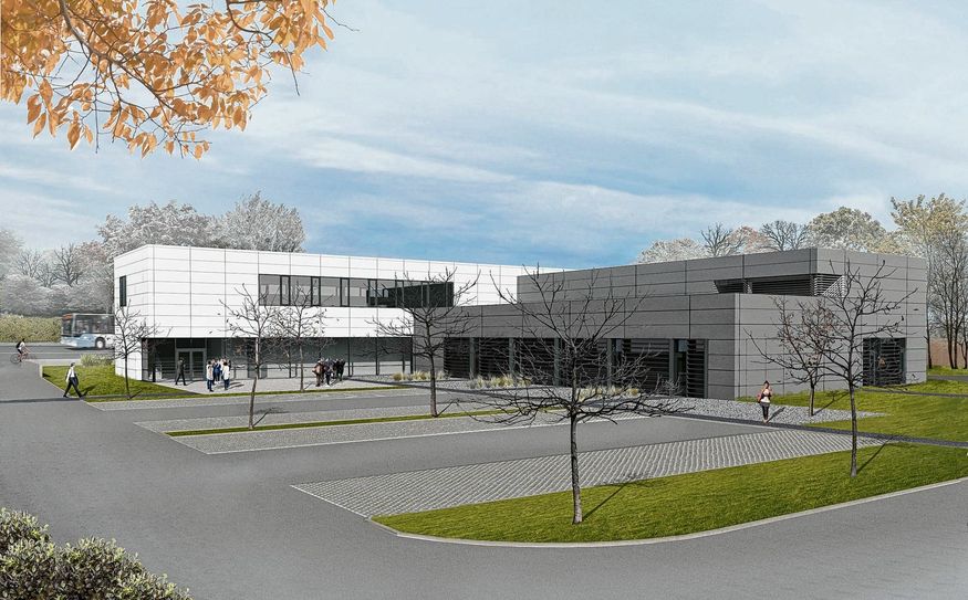 Am Ziegelwall hinter der Ingenieurschule entsteht in den kommenden Monaten das neue Laborgebäude der Staatlichen Studienakademie. Visualisierung: pm