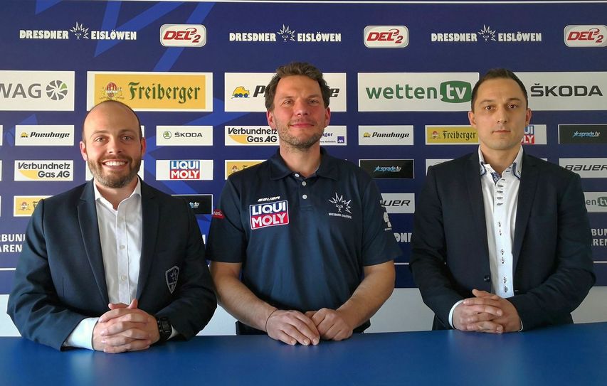 vl. Maik Walsdorf, Jochen Molling, Thomas Barth / Foto: PR /Dresdner Eislöwen