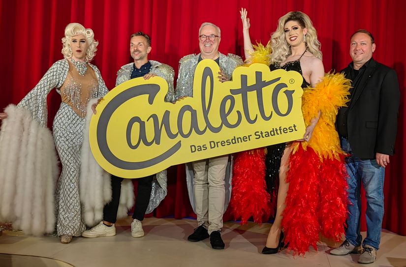 Organisator Frank Schröder, der künstlerische Leiter Stefan Kästner sowie der Chef vom Carte Blanche, Christian Schilder mit Josi Diamond und Susan Dueval.