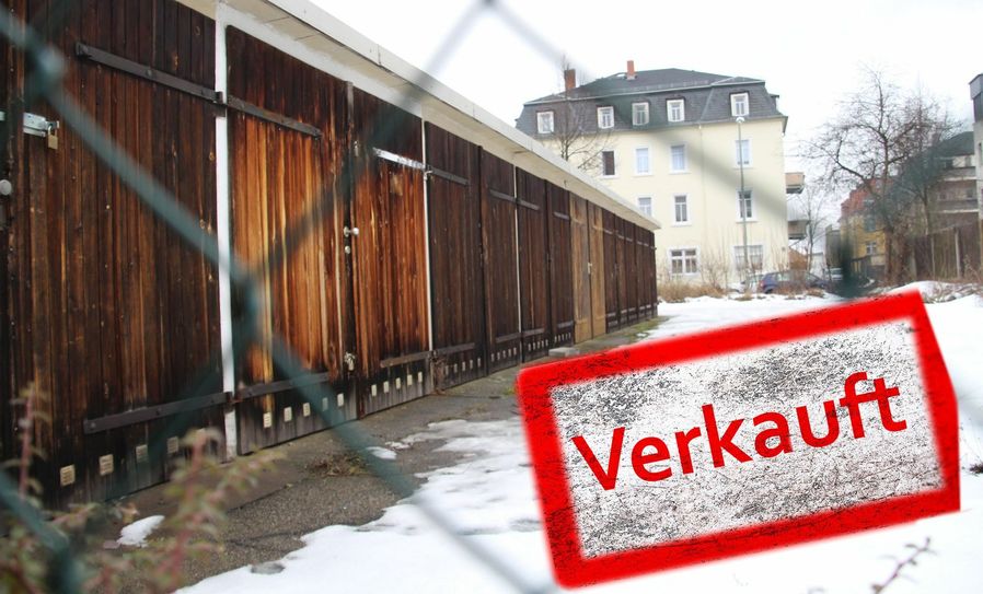 Der Garagenhof Anton-Weck-Straße mit 16 Garagen ist verkauft und muss einem Neubau weichen. Hier wird eine Bauherrengemeinschaft ein Drei-Familien-Haus bauen. Foto/Montage: Schramm
