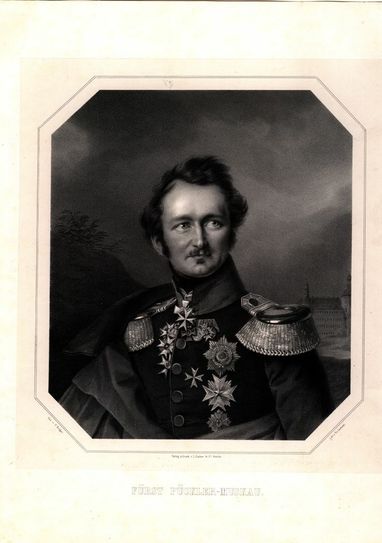 Hermann Fürst von Pückler-Muskau in Offiziersuniform, Lithographie von Friedrich Jentzen nach einer Zeichnung von Franz Krüger, um 1824, Stiftung Fürst-Pückler-Museum Park und Schloss Branitz