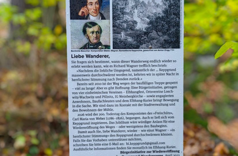 Ein Schild erklärt Wanderern warum der Weg offiziell gesperrt wurde.