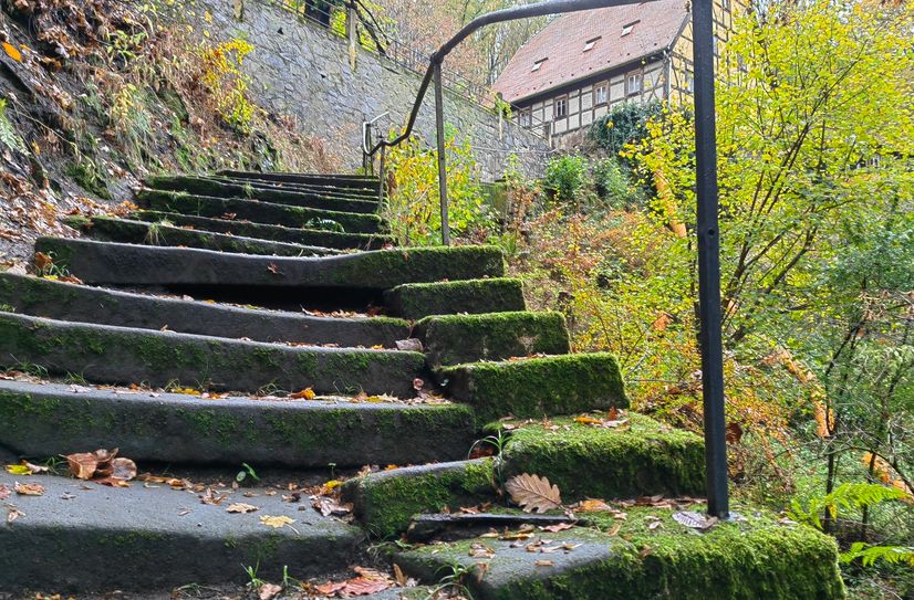 Die Treppe will die Stadt Dresden erst sanieren, wenn die Mauer in Ordnung ist.