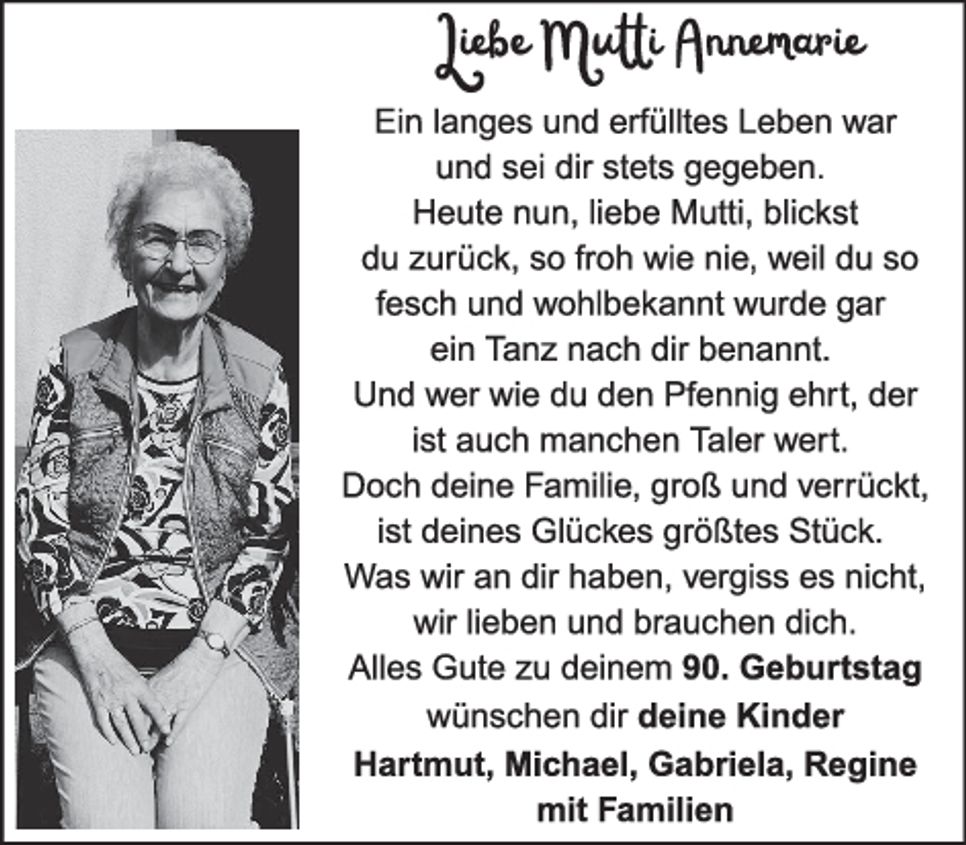 Glückwunsch Mutti Anemarie