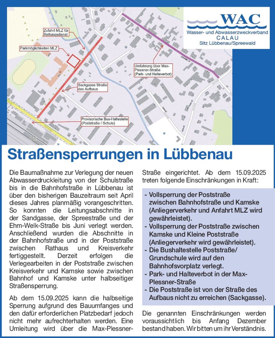 WAC Straßensperrungen Lübbenau