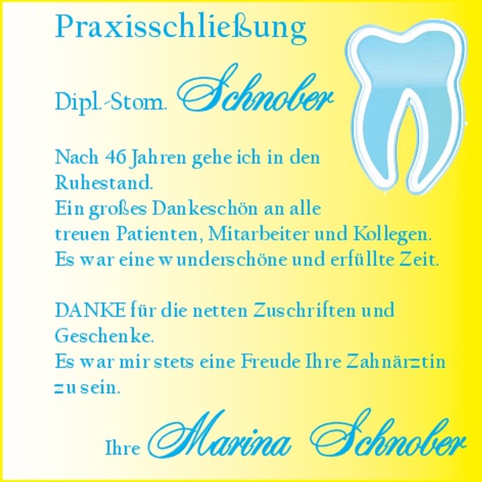 ZA Schnober Praxisschließung