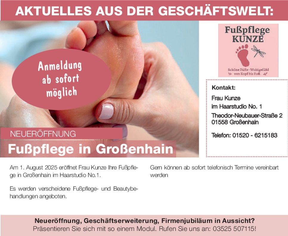 Neueröffnung Fußpflege Kunze