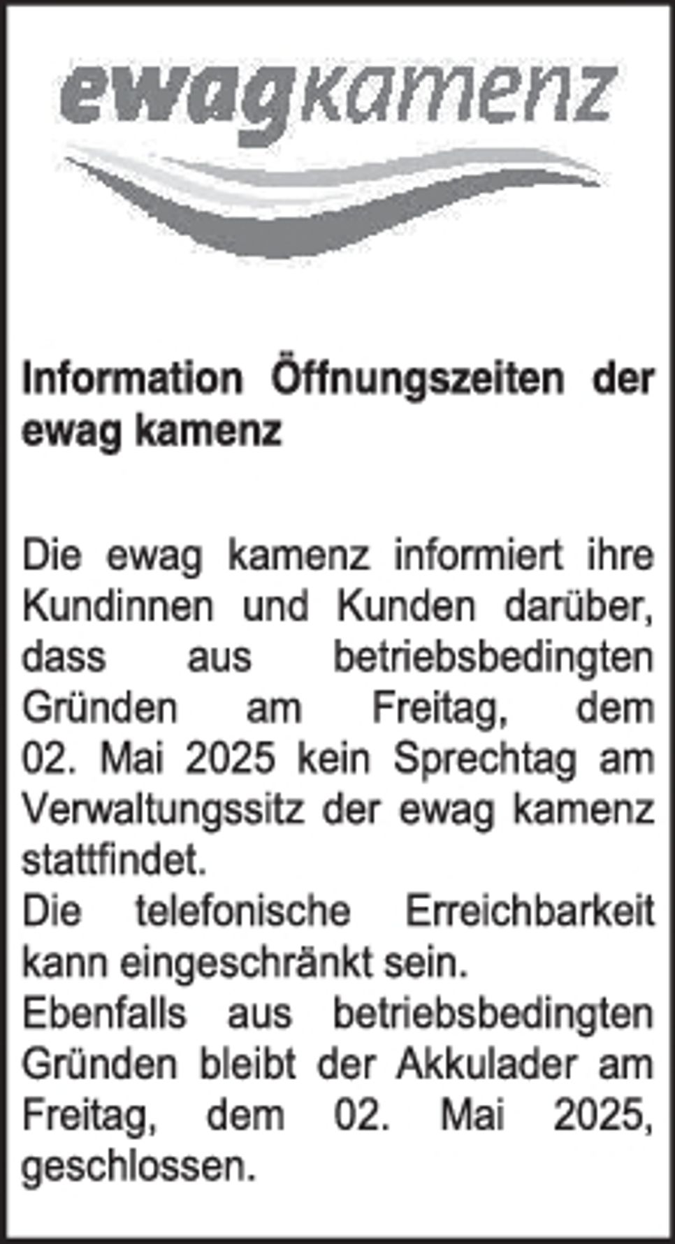 Logo ewag Öffnungszeiten
