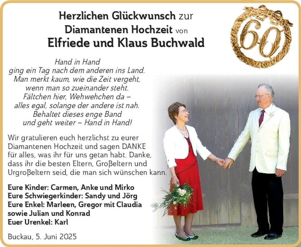 Diamantene Hochzeit Buchwald