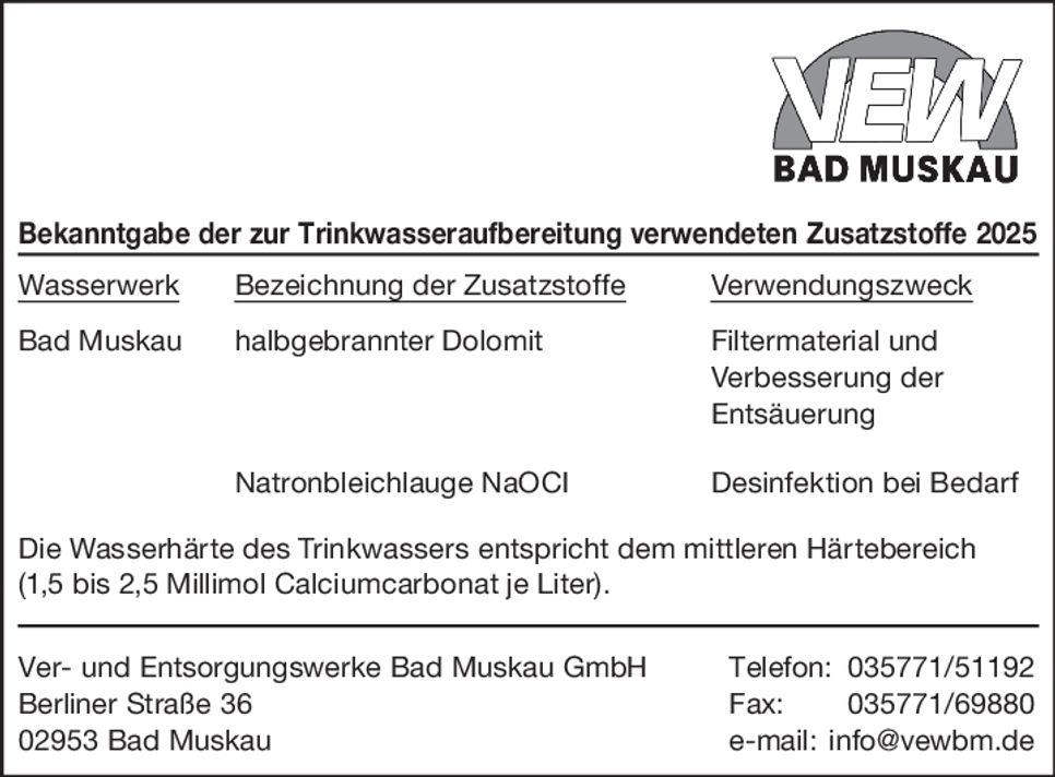 Bekanntgabe / Trinkwasseraufbereitung