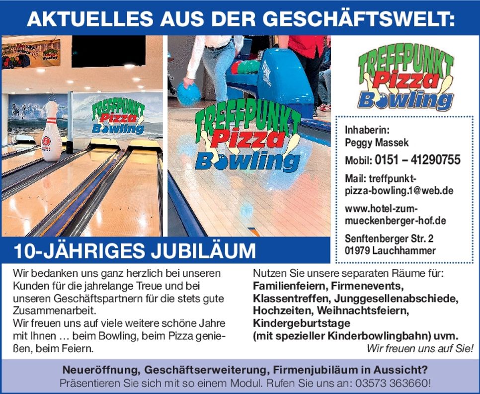 seit 10 Jahren Treffpunkt Pizza Bowling 