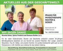 Wir sagen Danke - Physio Ortrand