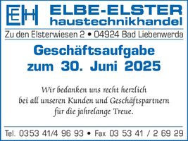 Geschäftsaufgabe EE Haustechnikhandel