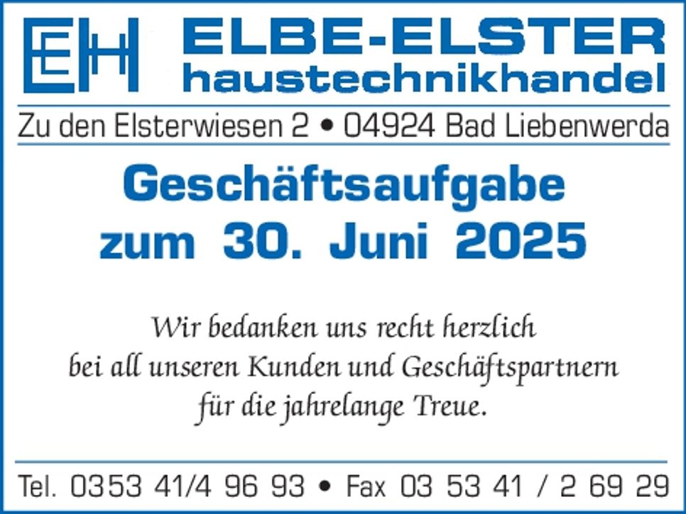 Geschäftsaufgabe EE Haustechnikhandel