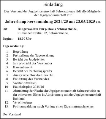 Einladung Versammlung Jagdgenossenschaft
