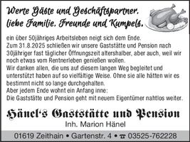 Hänel´s Gaststätte - Schließung