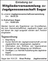 Einladung zurJagdgenossenschaftvers.