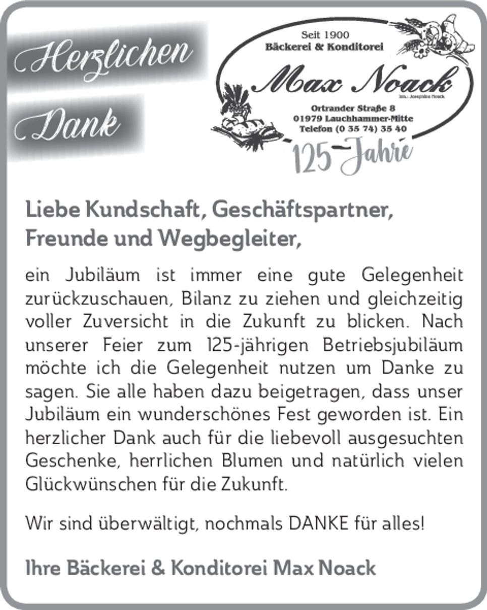 125 Jahre Bäckerei DANKE