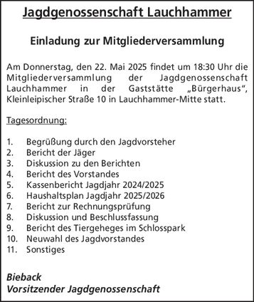 Jagdgenossenschaft LH - Einladung