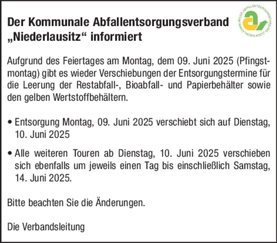 KAEV Verschiebung Pfingsten