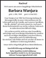 Nachruf Barbara Wanjura
