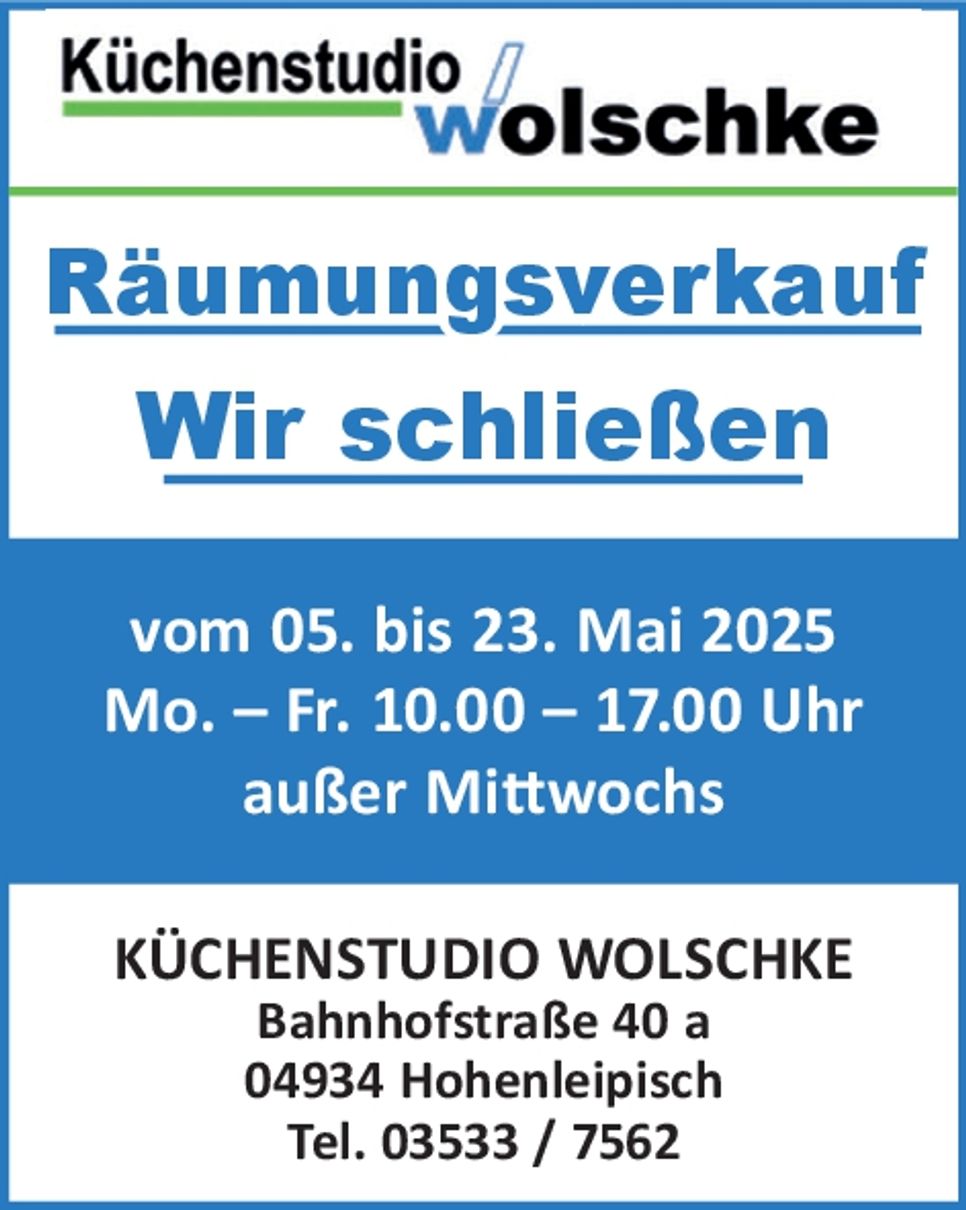 Räumungsverkauf Küchenstudio Wolschke 