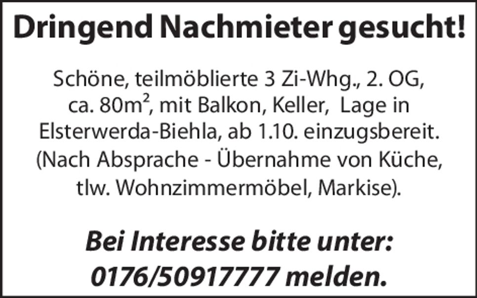 Dringend Nachmieter gesucht