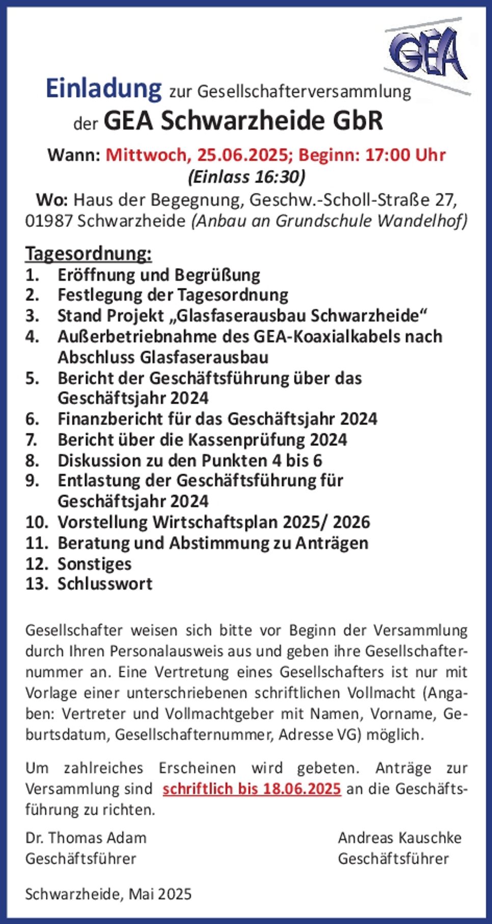 GEA - Bekanntmachung