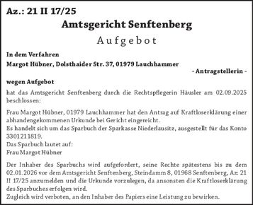 Aufgebot 21 II 17/25