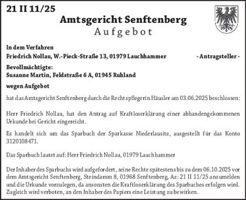 Aufgebot 21 II 11/25