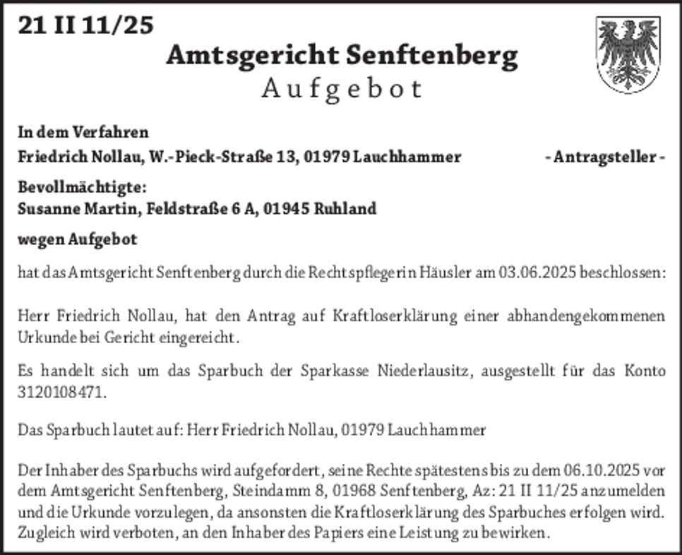 Aufgebot 21 II 11/25
