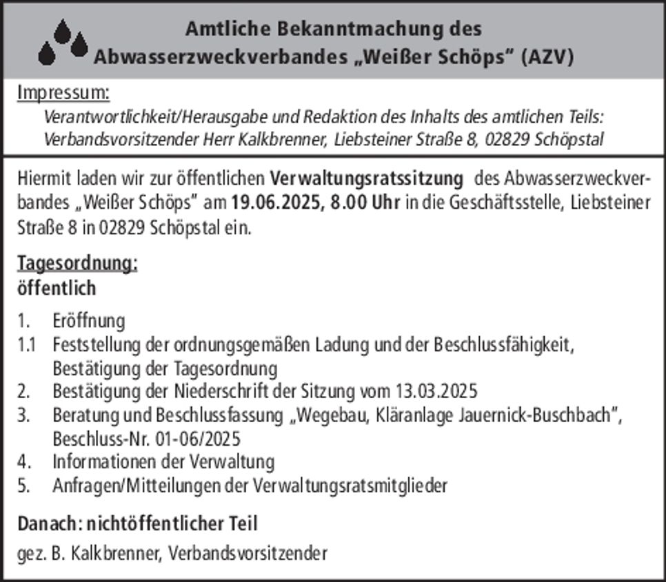 AZV Bekanntmachung/ Einladung 