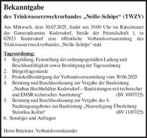 Bekanntgabe Einladung VV