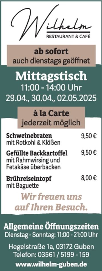 Titelseite Restaurant Wilhelm KW 18