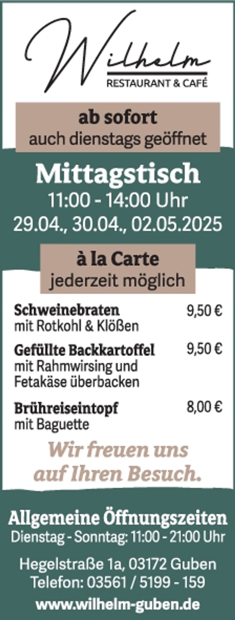 Titelseite Restaurant Wilhelm KW 18