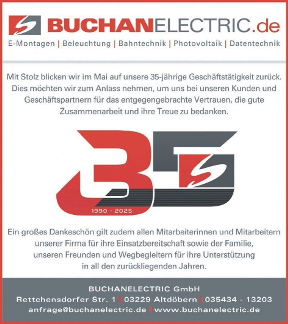 Buchanelectric 5-Jahre-Jubiläum